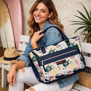 Lily Bloom Nautical Print Tote Navy Large Zip Organizer